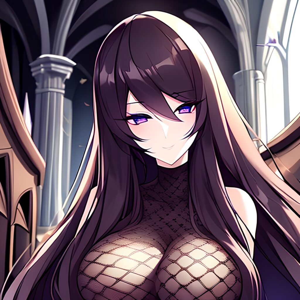 messy hair brunette long hair fishnet church woman