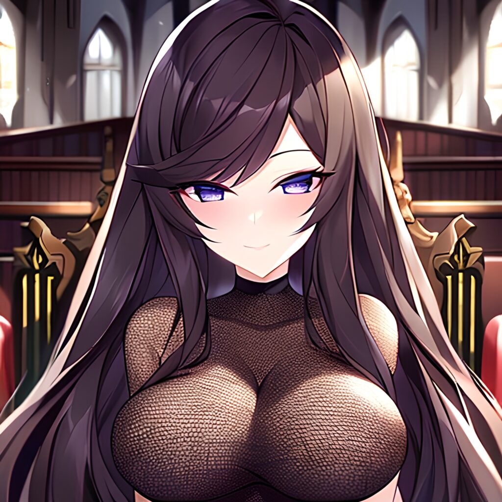 messy hair brunette long hair fishnet church woman