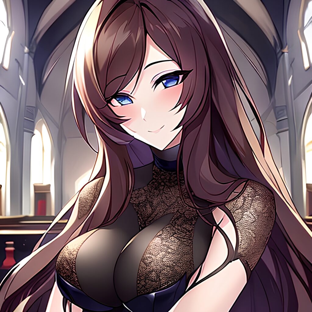 messy hair brunette long hair fishnet church woman 