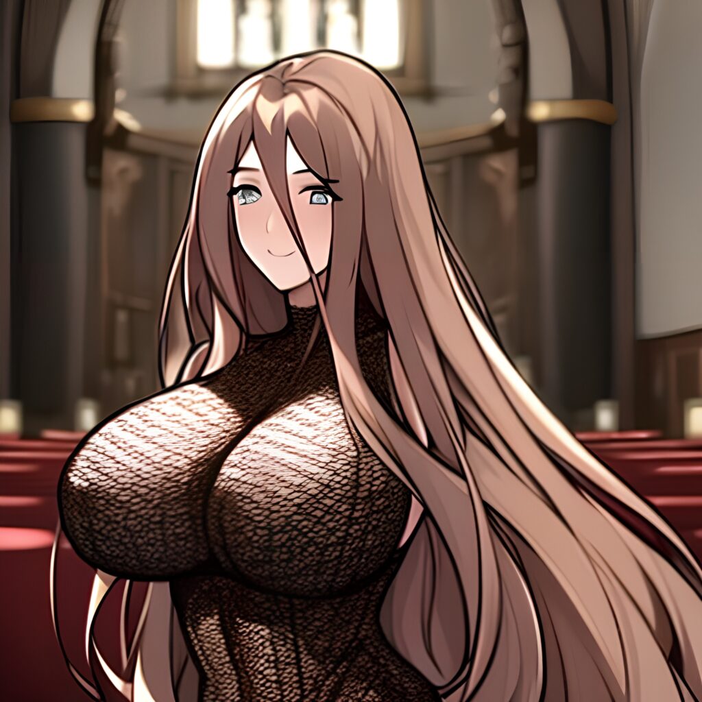 messy hair brunette long hair fishnet church woman