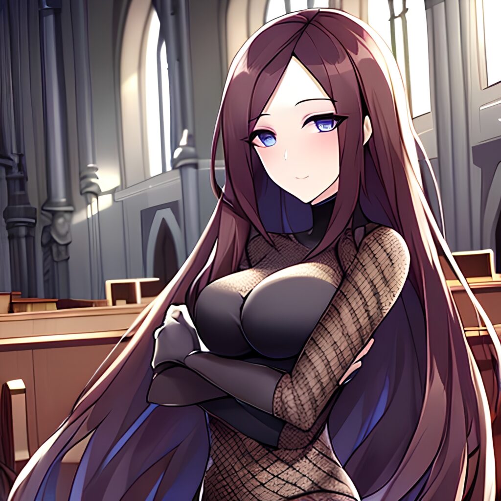 messy hair brunette long hair fishnet woman church 