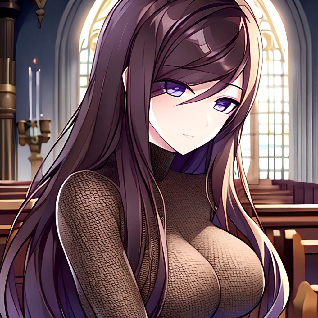 messy hair brunette long hair fishnet woman church 