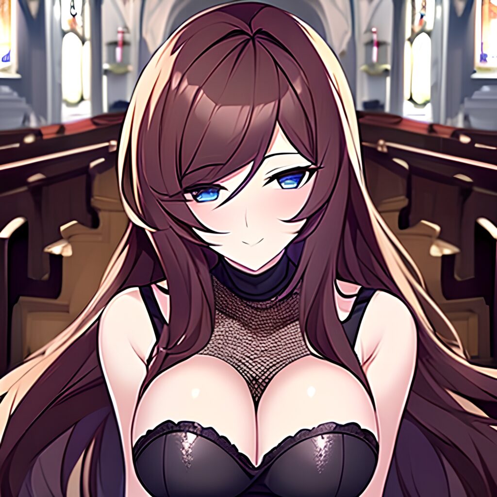 messy hair brunette long hair fishnet woman church