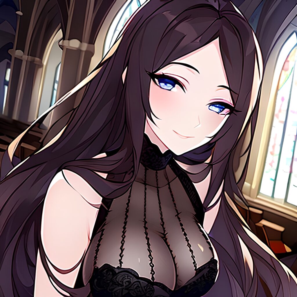 messy hair brunette long hair woman church fishnet 