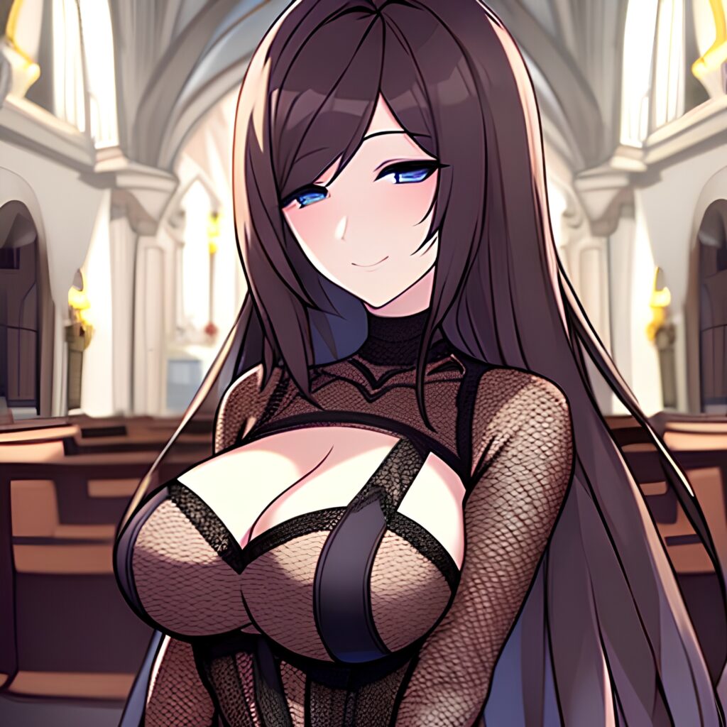 messy hair brunette long hair woman fishnet church 