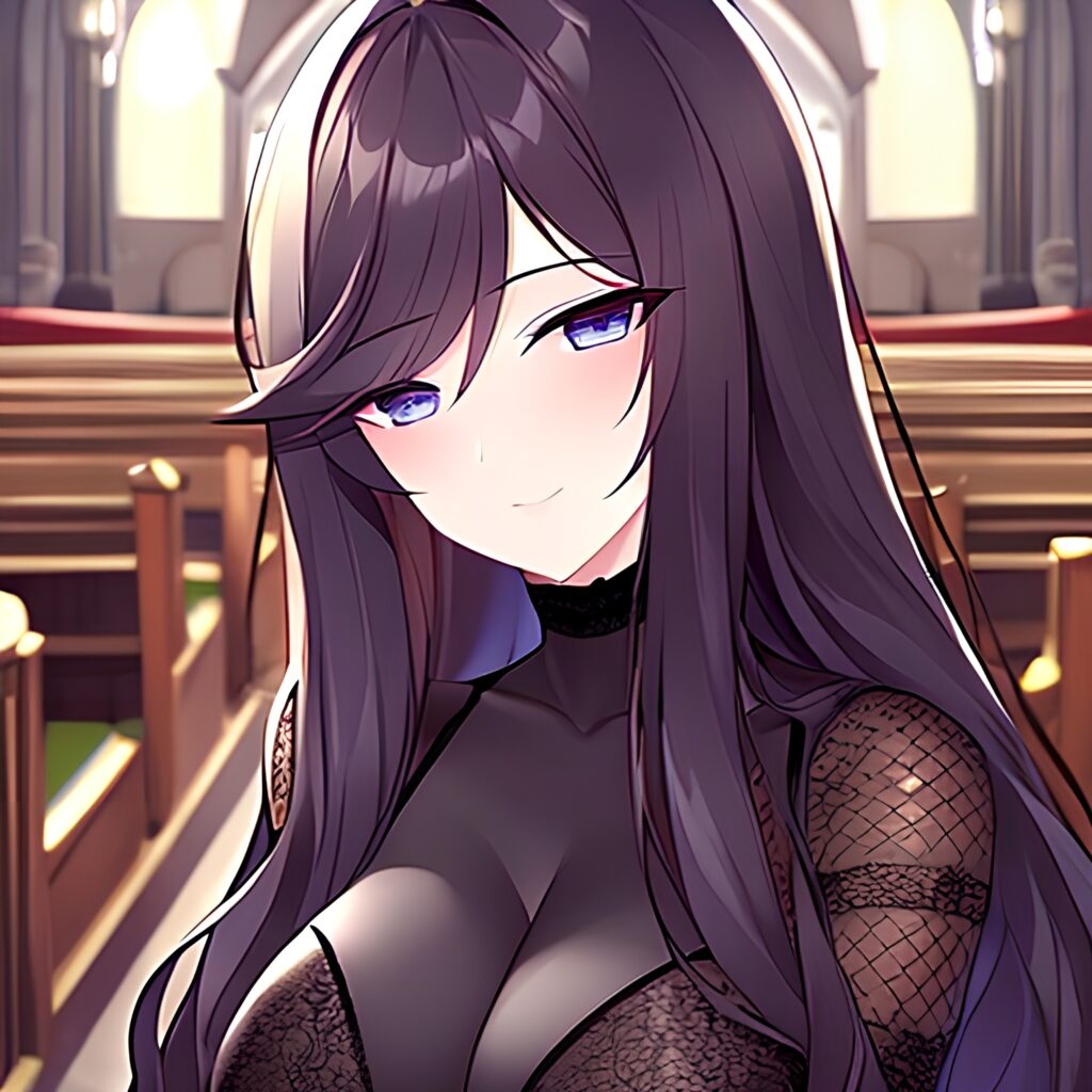 messy hair brunette long hair woman fishnet church 