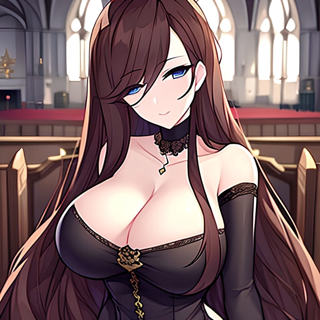 messy hair brunette woman church fishnet long hair