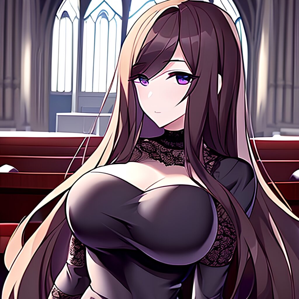 messy hair brunette woman church fishnet long hair 