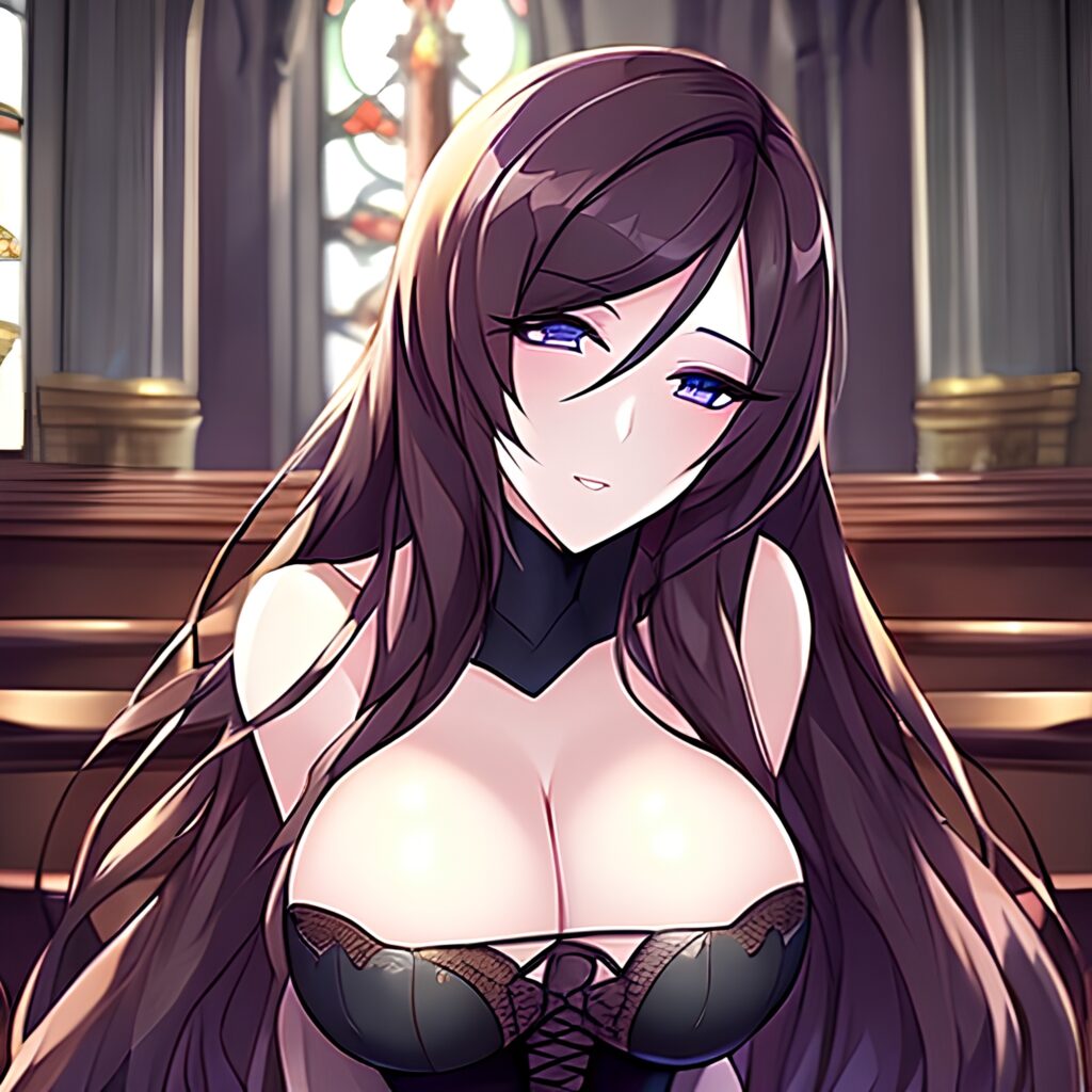 messy hair brunette woman church fishnet long hair 