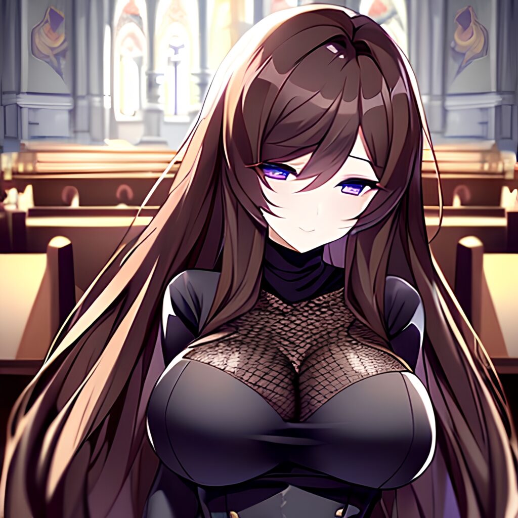 messy hair brunette woman fishnet long hair church