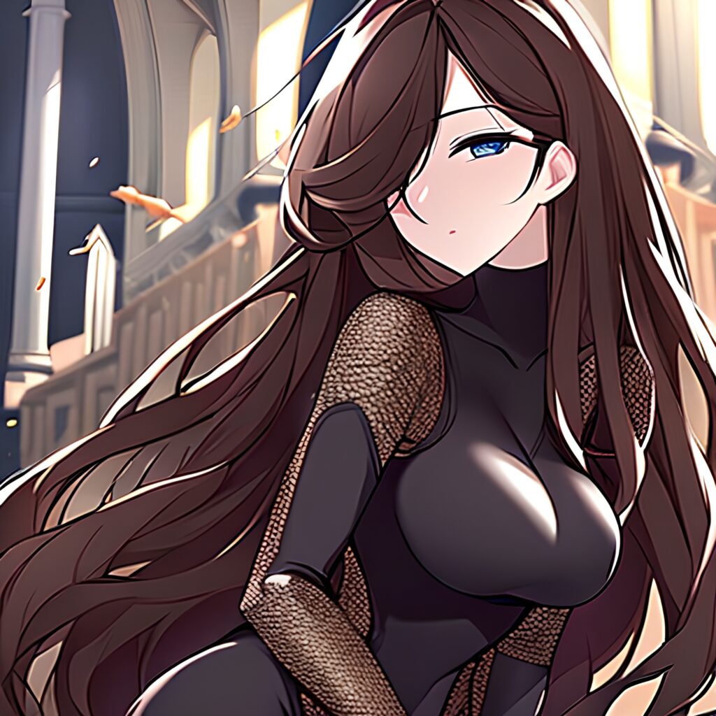 messy hair brunette woman fishnet long hair church
