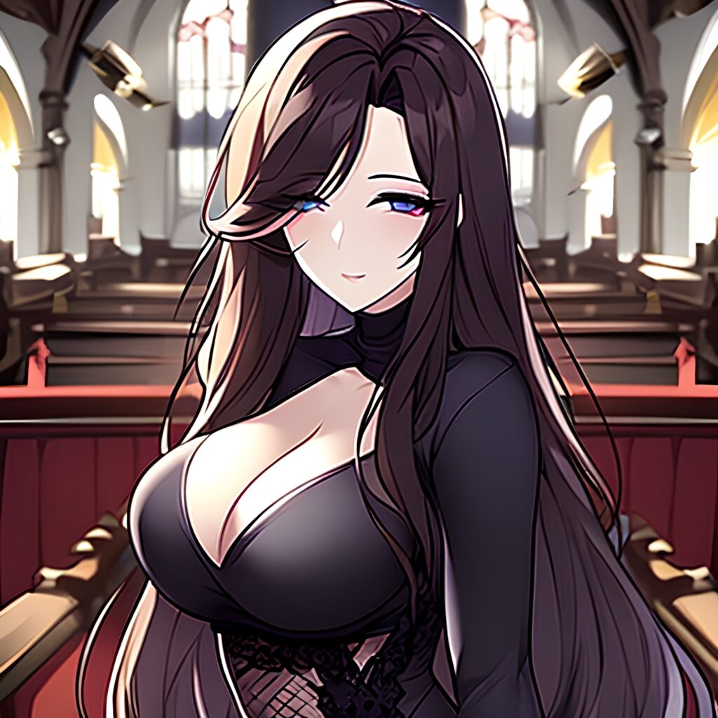 messy hair brunette woman long hair church fishnet