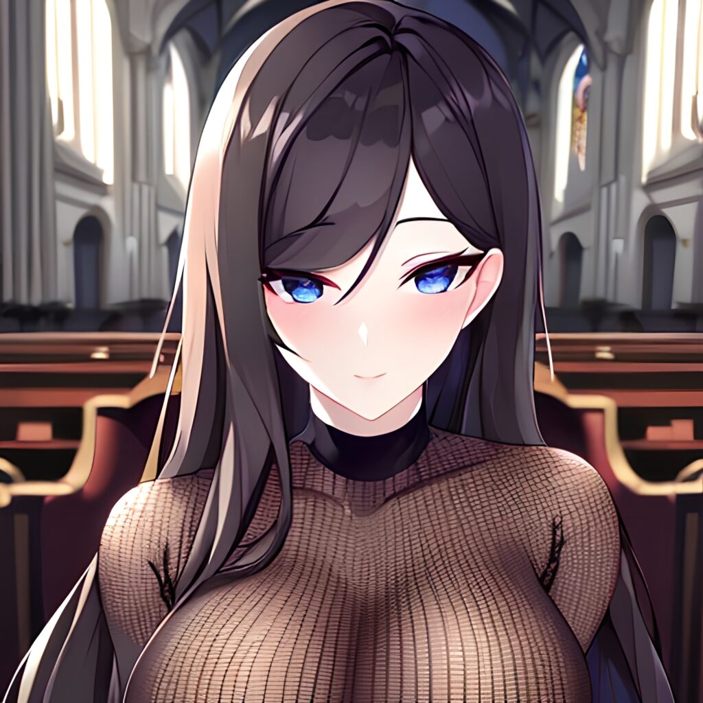 messy hair church brunette fishnet long hair woman 