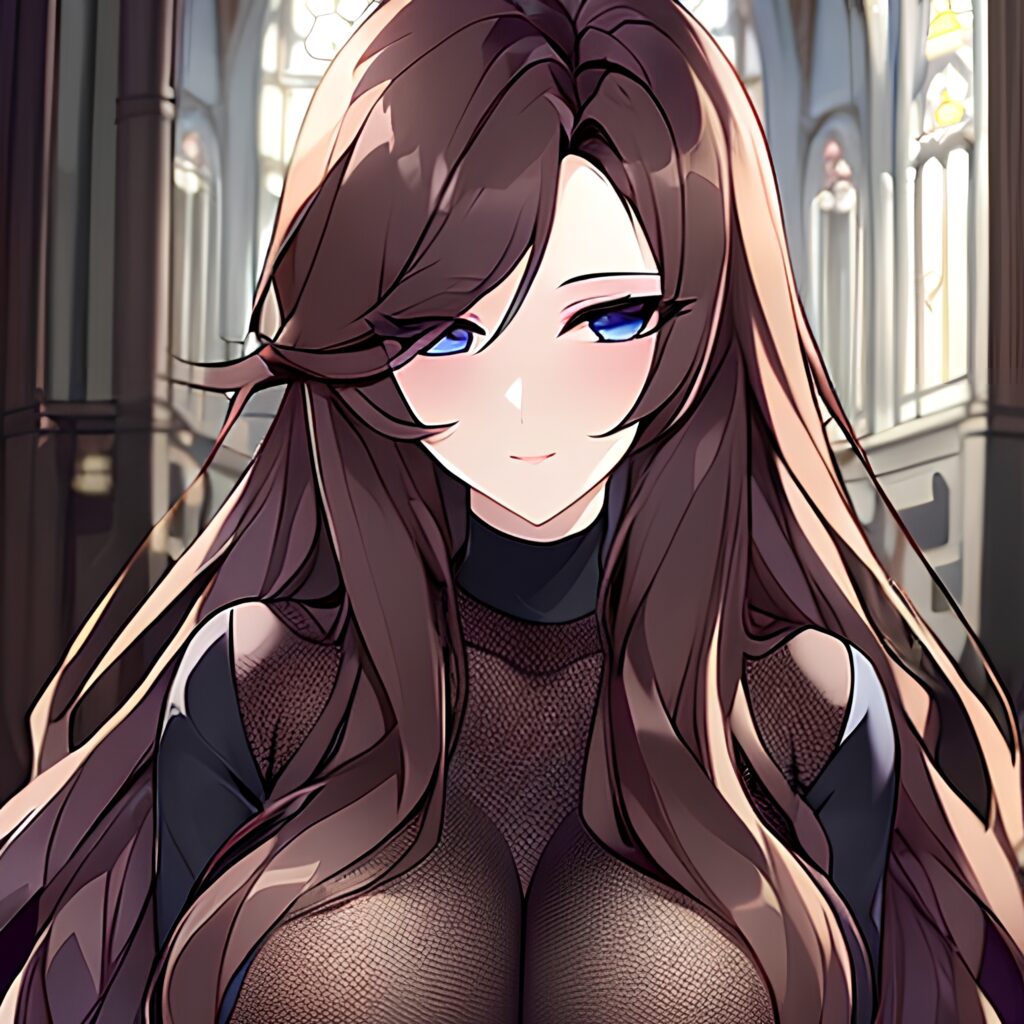 messy hair church brunette fishnet woman long hair 