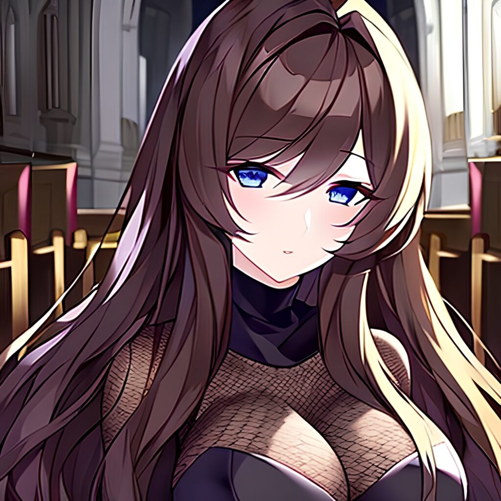 messy hair church brunette fishnet woman long hair