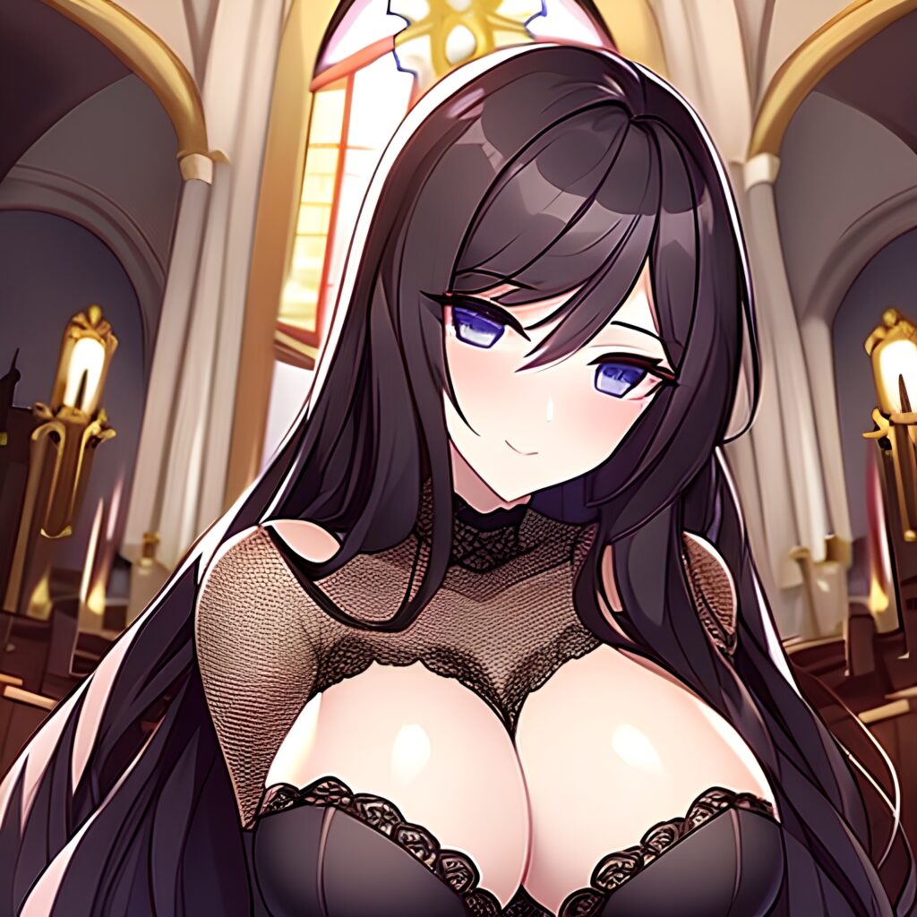 messy hair church brunette fishnet woman long hair