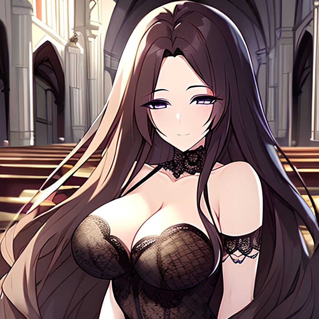 messy hair church brunette long hair fishnet woman