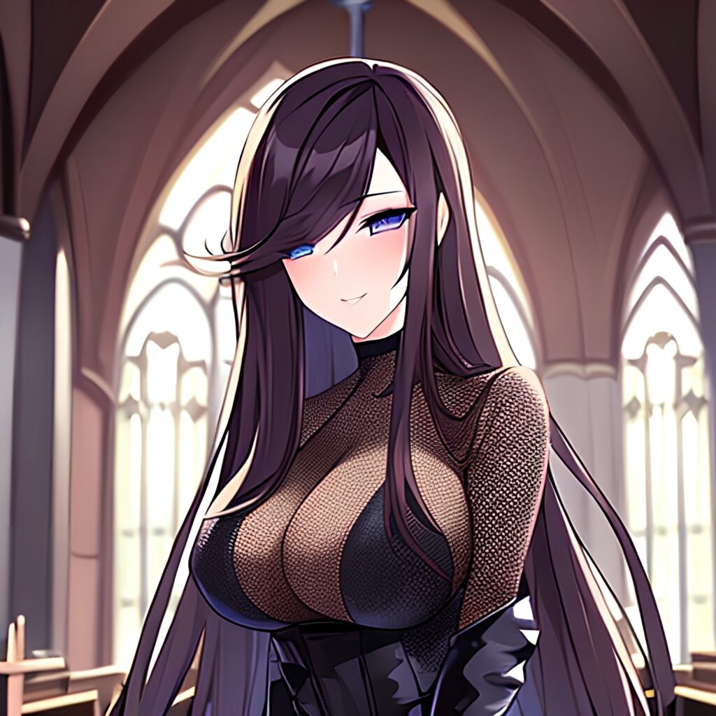 messy hair church brunette long hair fishnet woman 