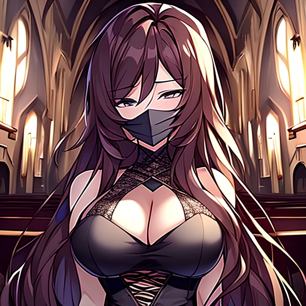 messy hair church brunette long hair woman fishnet 