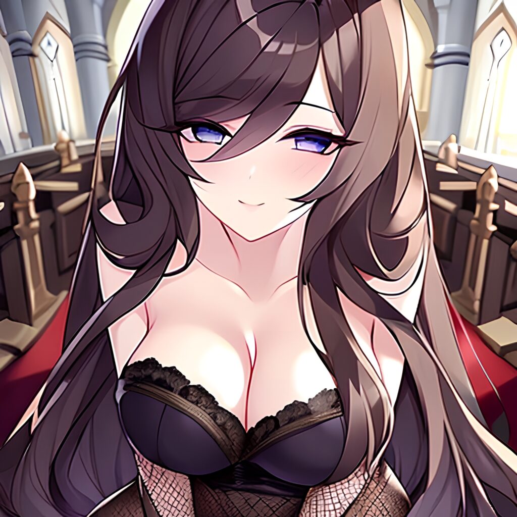 messy hair church brunette woman fishnet long hair 