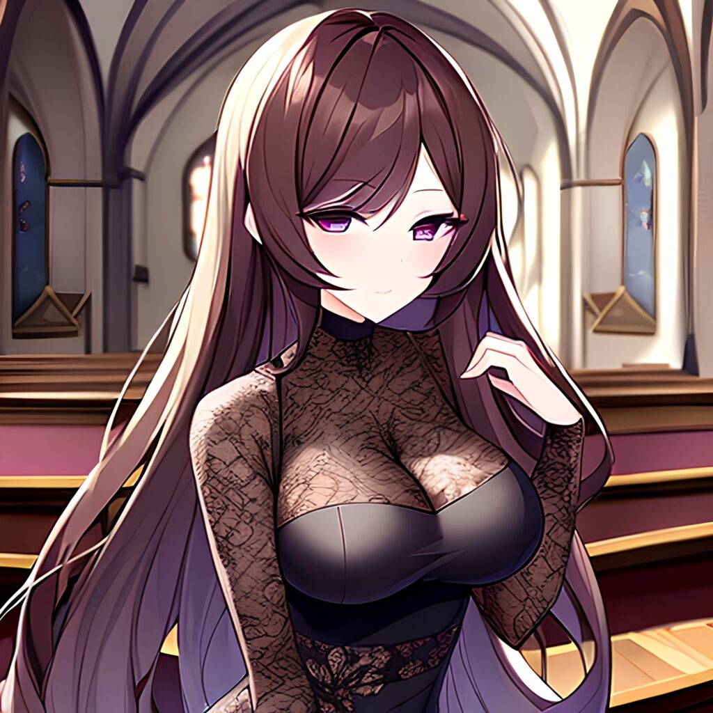 messy hair church brunette woman fishnet long hair