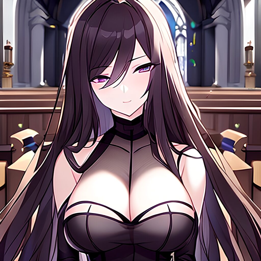 messy hair church brunette woman fishnet long hair 