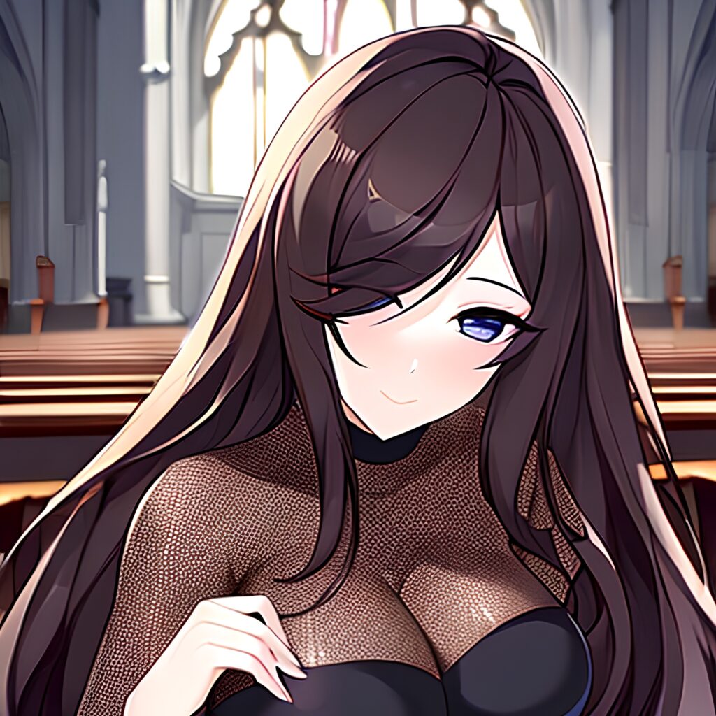 messy hair church brunette woman long hair fishnet
