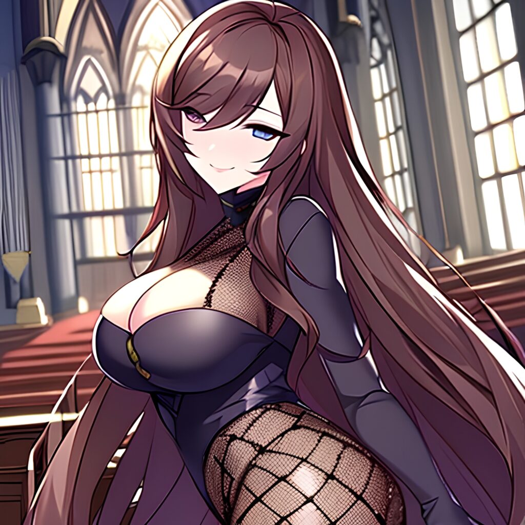 messy hair church brunette woman long hair fishnet 