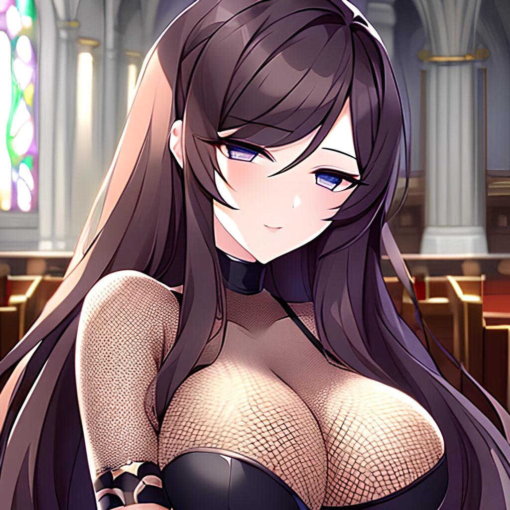 messy hair church fishnet brunette long hair woman