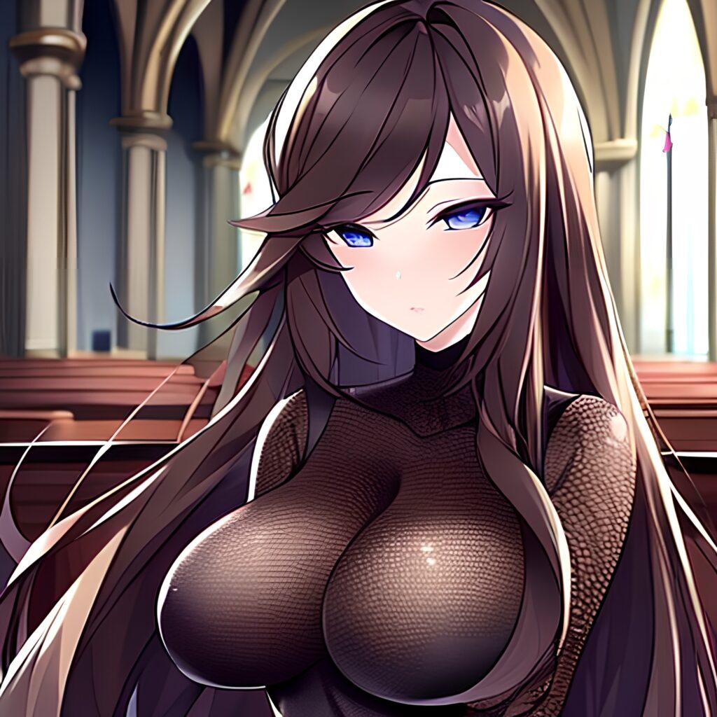 messy hair church fishnet brunette long hair woman 
