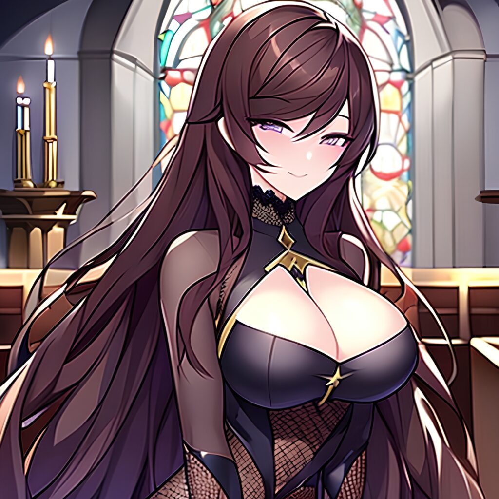 messy hair church fishnet brunette long hair woman