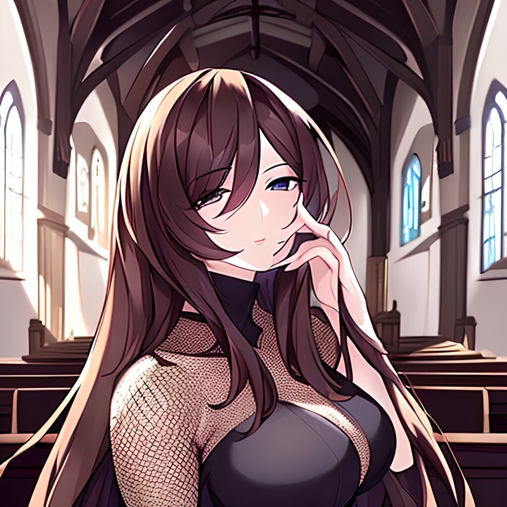 messy hair church fishnet brunette long hair woman