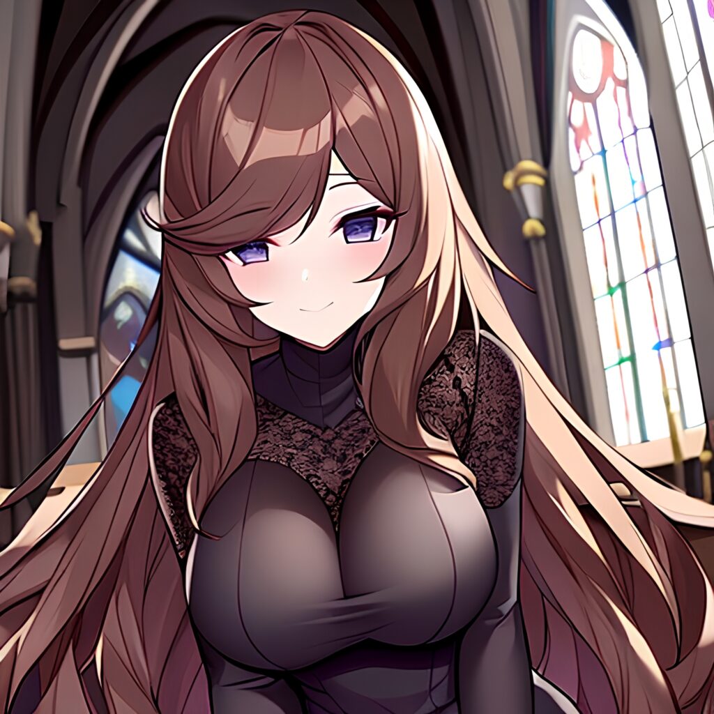 messy hair church fishnet brunette woman long hair