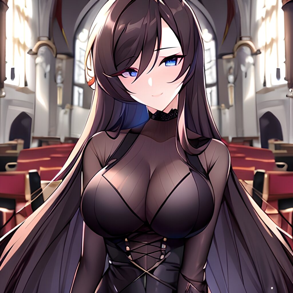messy hair church fishnet brunette woman long hair 