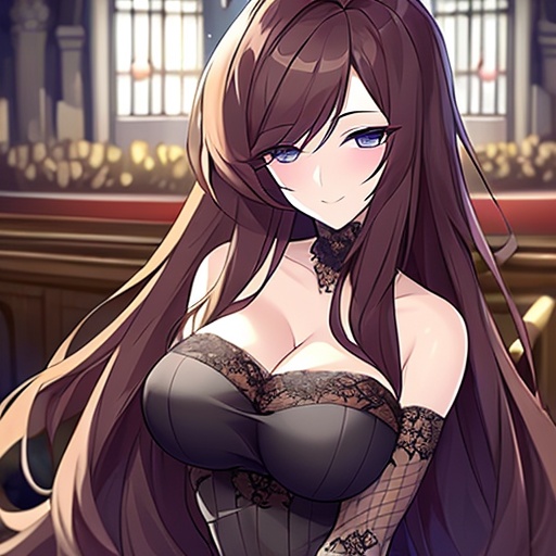 messy hair church fishnet long hair woman brunette