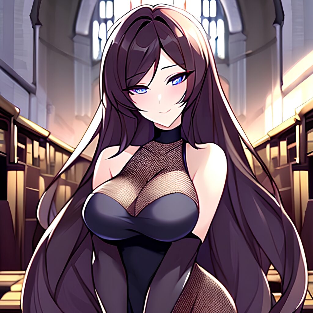 messy hair church fishnet long hair woman brunette