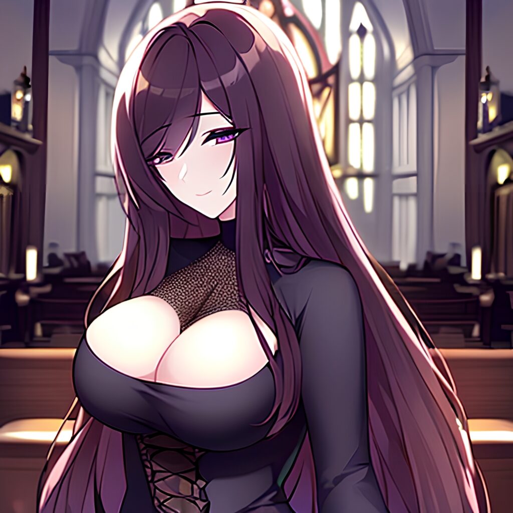 messy hair church fishnet woman brunette long hair