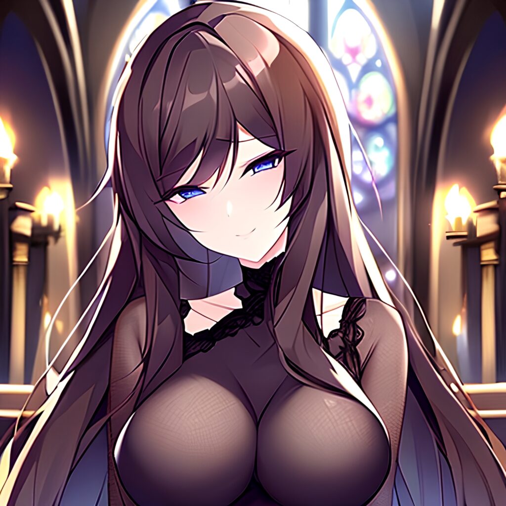 messy hair church fishnet woman brunette long hair 
