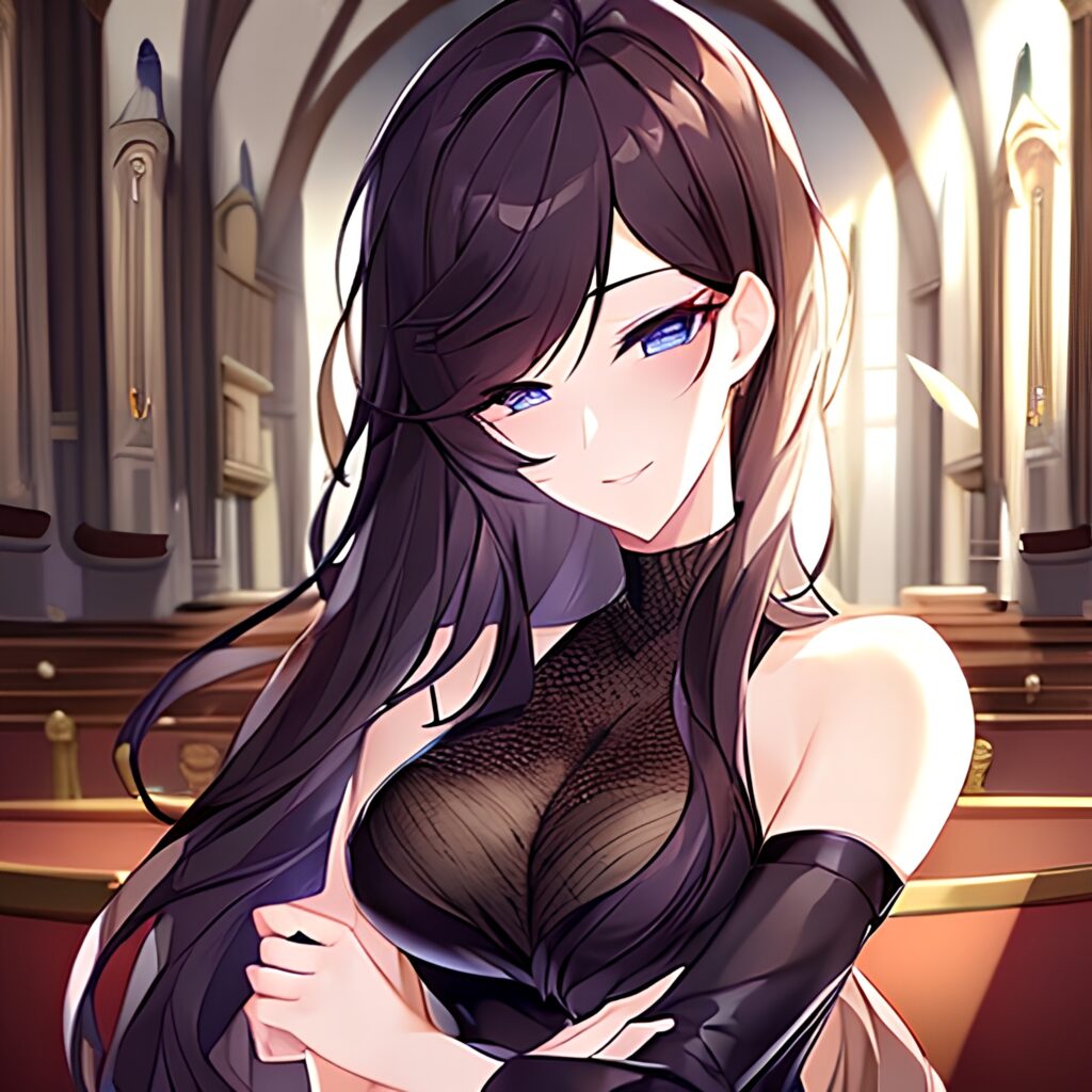 messy hair church fishnet woman brunette long hair 