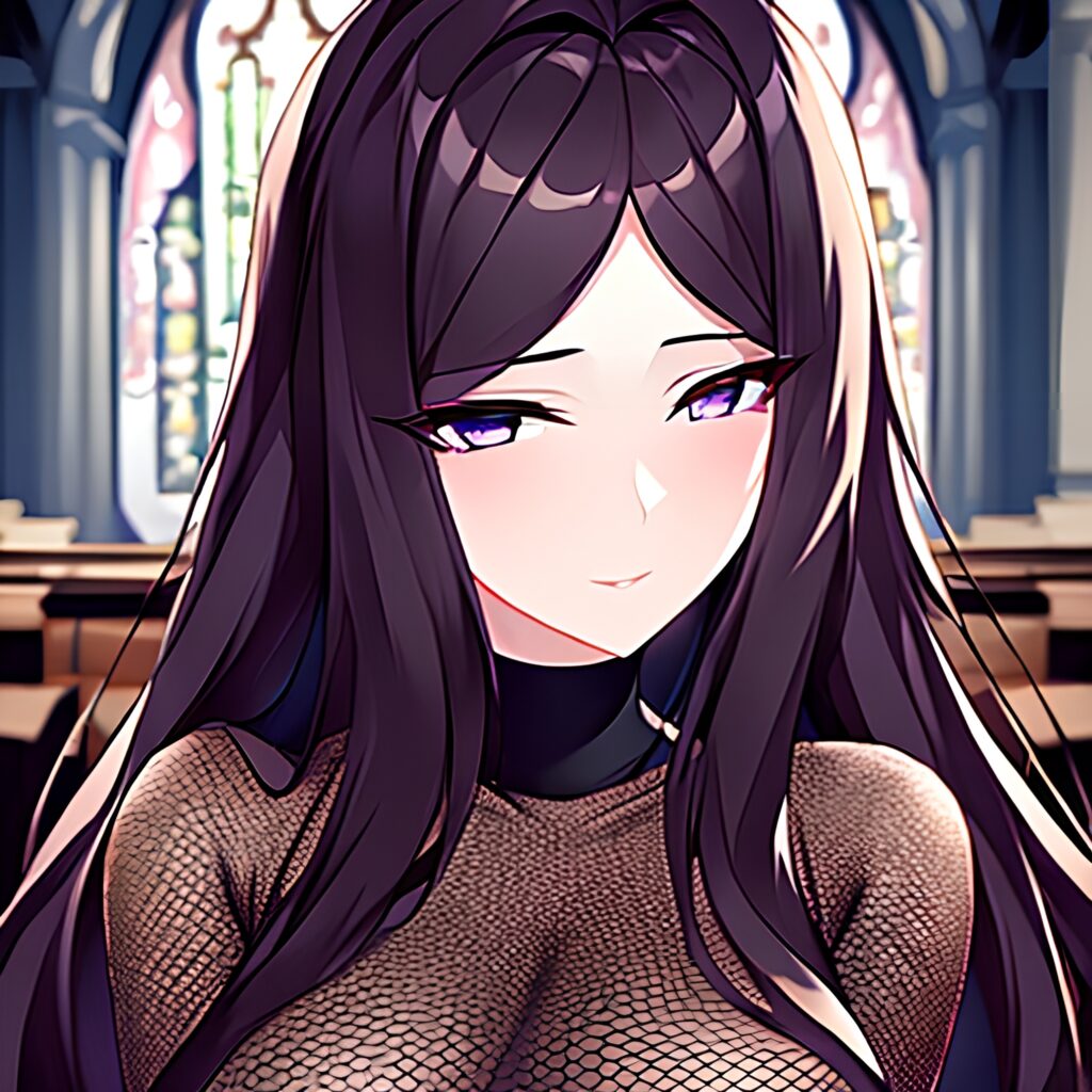 messy hair church fishnet woman brunette long hair