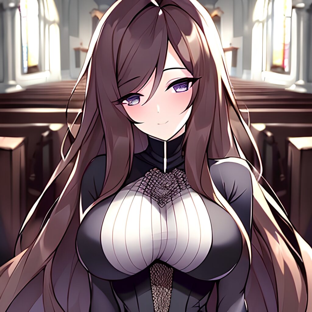 messy hair church fishnet woman long hair brunette