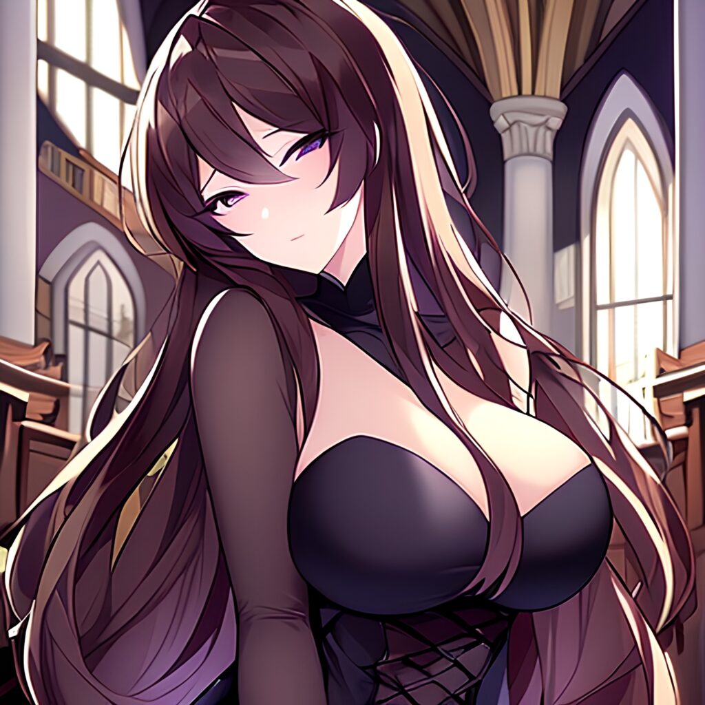 messy hair church long hair brunette fishnet woman 