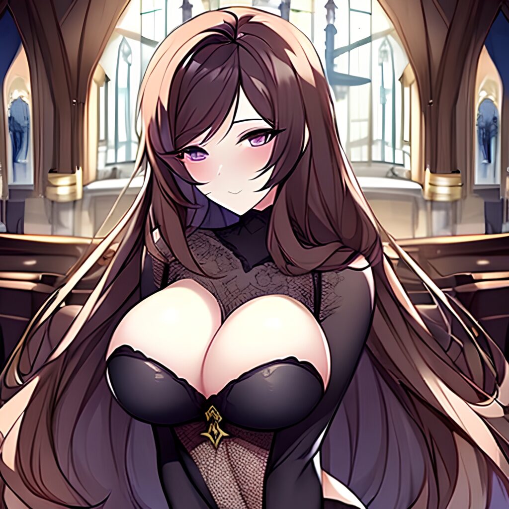 messy hair church long hair brunette fishnet woman