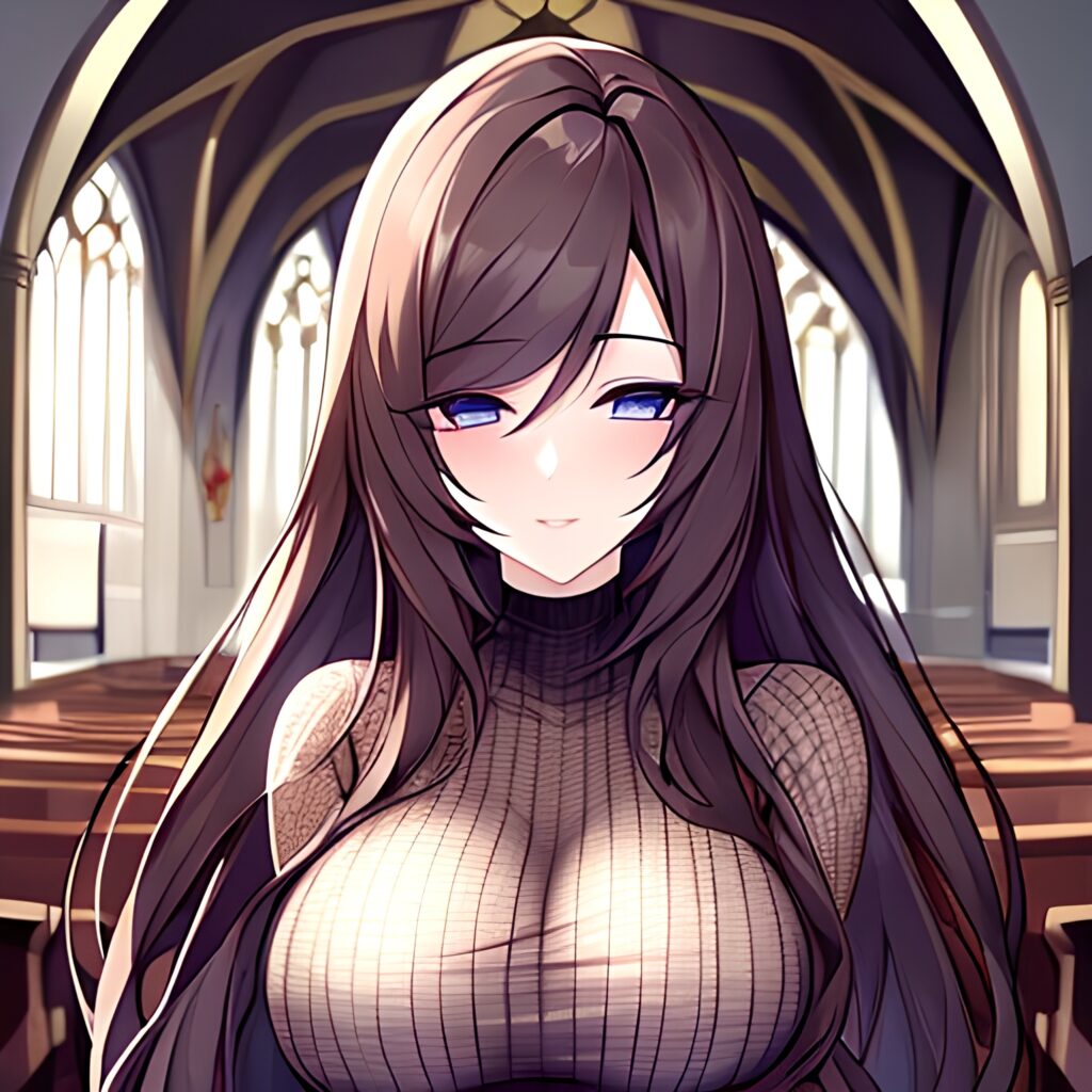 messy hair church long hair brunette fishnet woman 