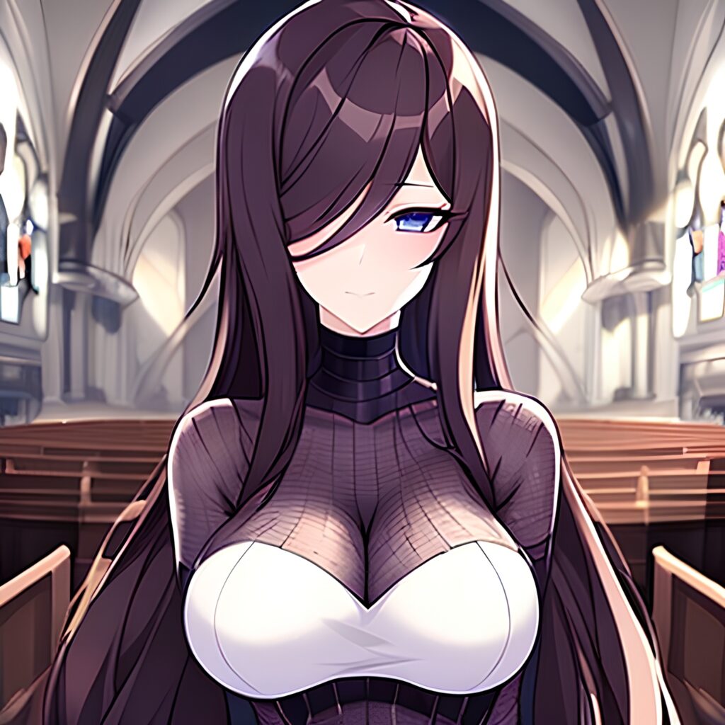 messy hair church long hair brunette fishnet woman 