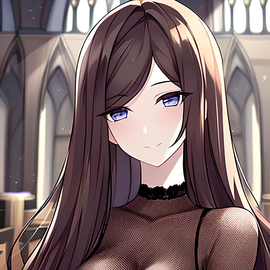 messy hair church long hair brunette fishnet woman
