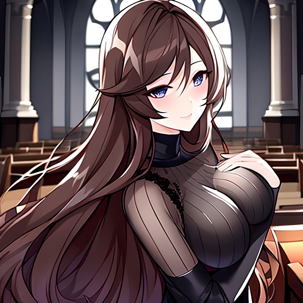 messy hair church long hair fishnet brunette woman