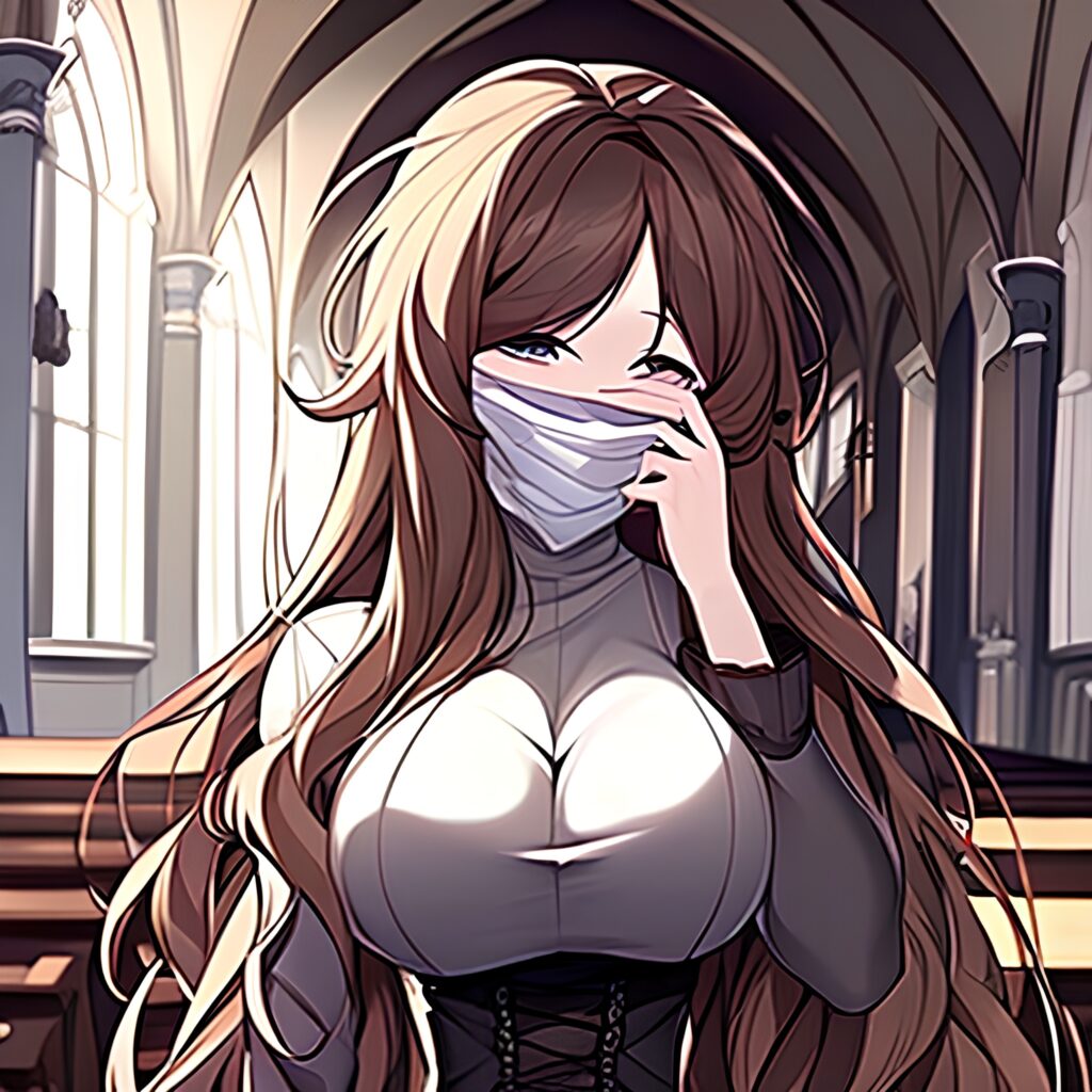 messy hair church long hair woman brunette fishnet 