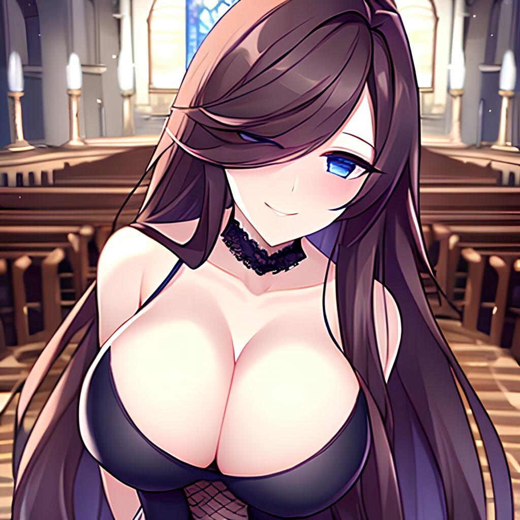 messy hair church woman brunette fishnet long hair 