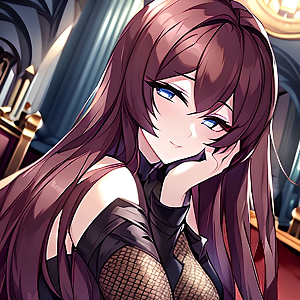 messy hair church woman brunette fishnet long hair